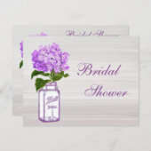 Mason Jar & Lila Hydrangea Grau Brautparty Einladung (Vorne/Hinten)