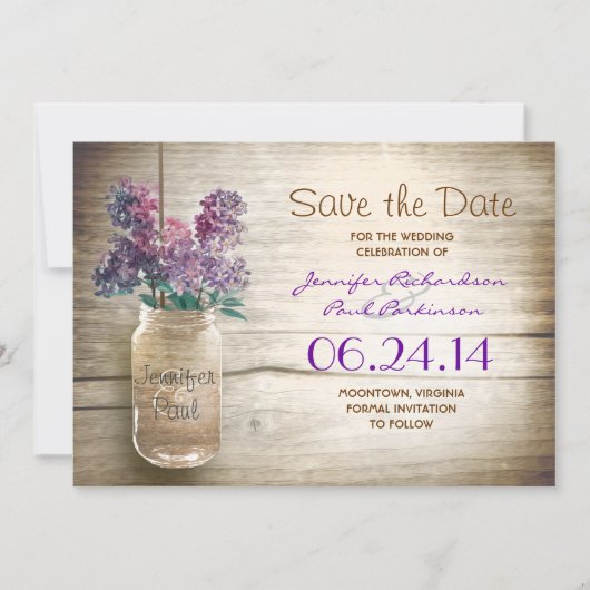 Mason Jar & Lilacke Save the Date (Vorderseite)