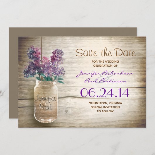 Mason Jar & Lilacke Save the Date (Vorne/Hinten)