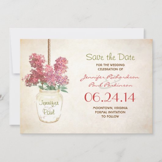 Mason Jar & Lilacke Save the Date (Vorderseite)