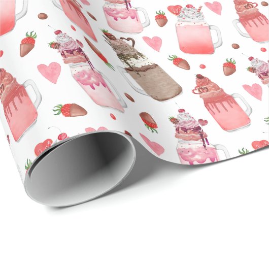Mason Jar Milkshakes Valentinisches Candy-Muster Geschenkpapier (Rolleneckpunkt)