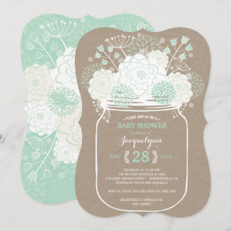 Mason Jar Mint Blooms Kraft Babydusche einladen Einladung