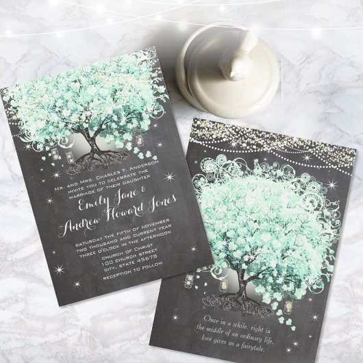 Mason Jar Mint Chalkboard Herz Leaf Tree Einladung