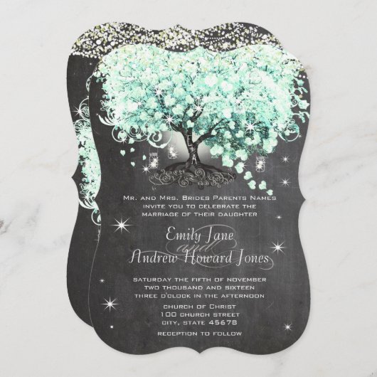 Mason Jar Mint Chalkboard Herz Leaf Tree Invitati Einladung (Vorne/Hinten)