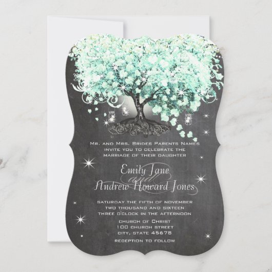 Mason Jar Mint Chalkboard Herz Leaf Tree Invitati Einladung (Vorderseite)