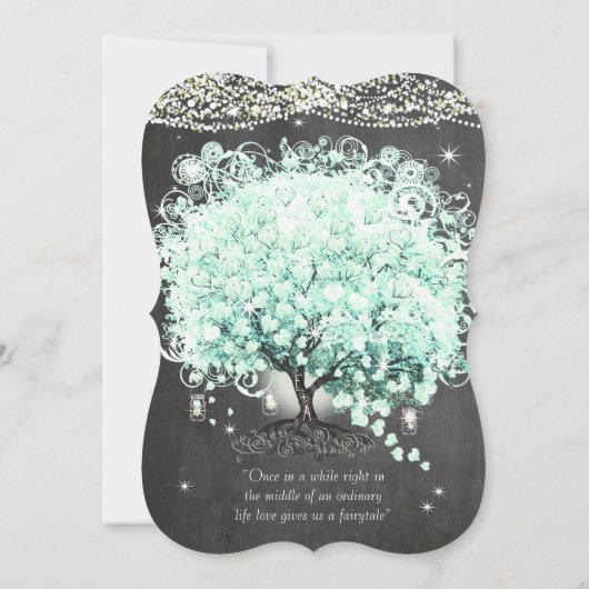 Mason Jar Mint Chalkboard Herz Leaf Tree Invitati Einladung (Rückseite)