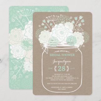 Mason Jar Mint Spring Blooms Brautparty einladen Einladung