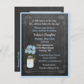Mason Jar mit Blume Blue Baby Dusche Einladungspostkarte (Vorne/Hinten)