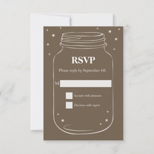 Mason Jar mit Fireflies Wedding RSVP Brown (Vorderseite)