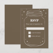 Mason Jar mit Fireflies Wedding RSVP Brown Karte (Vorne/Hinten)