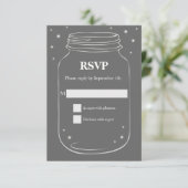 Mason Jar mit Fireflies Wedding RSVP Gray (Stehend Vorderseite)
