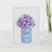 Mason Jar mit Lila Hydrangeas-String-Leuchten Karte (Vorderseite)