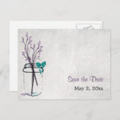 Mason Jar mit Lila Zweigen - Save the Date Ankündigungspostkarte (Vorne/Hinten)