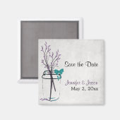 Mason Jar mit Lila Zweigen - Save the Date Magnet (Vorderseite/Rückseite)