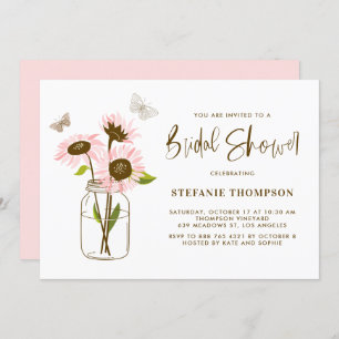 Mason Jar mit Pink Sunflores Brautparty Einladung