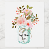 Mason Jar mit rosa Blume Mama Geschenk Idee Weinetikett (Einzelnes Label)