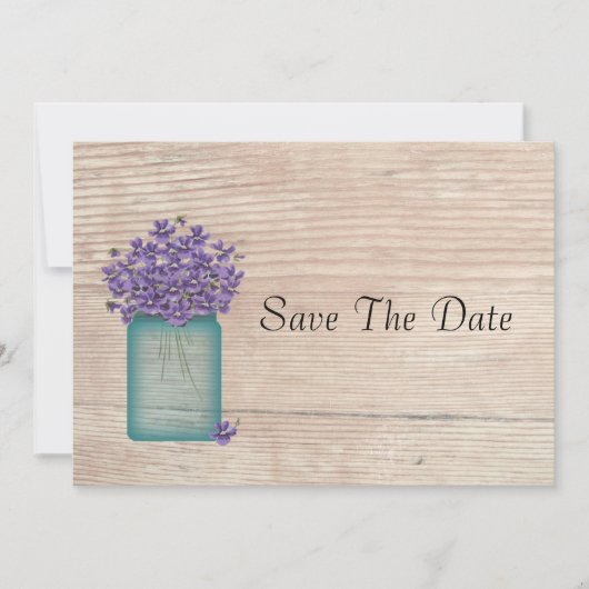 Mason Jar mit Veilchen - Save The Date (Vorderseite)