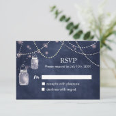 Mason Jar Navy Blue Chalkboard RSVP Cards (Stehend Vorderseite)