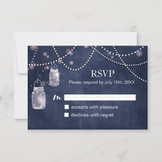 Mason Jar Navy Blue Chalkboard RSVP Cards Karte (Vorderseite)