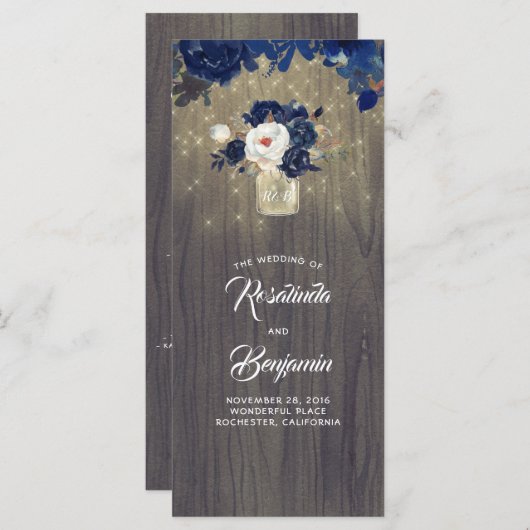 Mason Jar Navy Blume Rustikale Hochzeitsprogramme Programm (Vorne/Hinten)