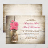 Mason Jar & niedlich rosa Blume Hochzeit einlädt Einladung (Vorne/Hinten)