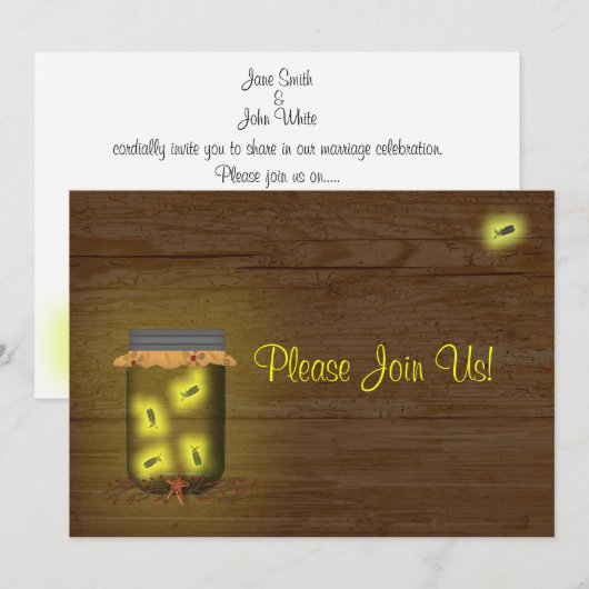 Mason Jar of Fireflies Hochzeitseinladung Einladung (Vorne/Hinten)