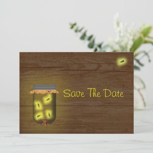 Mason Jar of Fireflies Save the Date (Stehend Vorderseite)