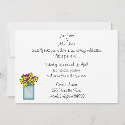 Mason Jar of Stiefmütterchens Hochzeitseinladung Einladung (Rückseite)