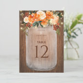 Mason Jar Orange Floral Lg Wedding Tischnummer (Stehend Vorderseite)