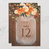Mason Jar Orange Floral Lg Wedding Tischnummer (Vorne/Hinten)