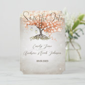 Mason Jar Peachy Heart Leaf Tree Save the Date (Stehend Vorderseite)