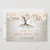 Mason Jar Peachy Pink Heart Leaf Tree Save The Date (Vorderseite)