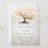 Mason Jar Peachy Pink Heart Leaf Tree Wedding Einladung (Vorderseite)