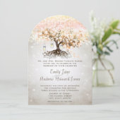 Mason Jar Peachy Pink Heart Leaf Tree Wedding Einladung (Stehend Vorderseite)