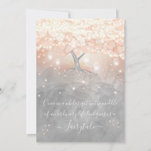 Mason Jar Peachy Pink Heart Leaf Tree Wedding in Einladung (Rückseite)