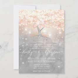 Mason Jar Peachy Pink Heart Leaf Tree Wedding in Einladung