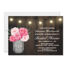 Mason Jar + Peony Rustic Bridal Dusche Einladungen