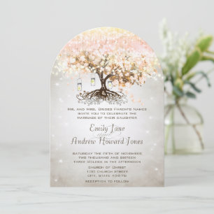 Mason Jar Pfirsichrosa Herz Blatt Baum Hochzeit Einladung