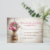 Mason jar & pink Blume Hochzeit RSVP Karte (Stehend Vorderseite)