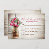 Mason jar & pink Blume Hochzeit RSVP Karte (Vorne/Hinten)