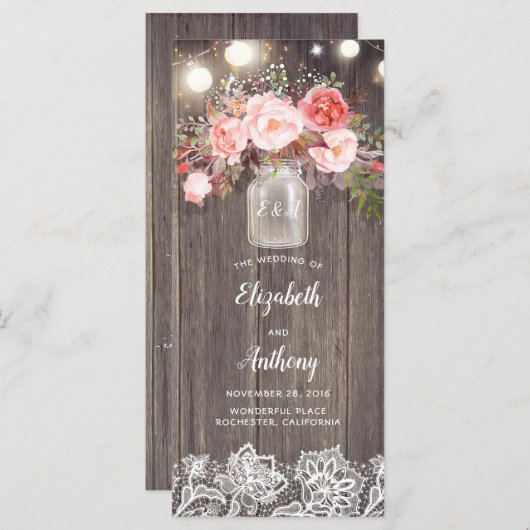 Mason Jar Pink Blume Rustikale Hochzeitsprogramme Programm (Vorne/Hinten)
