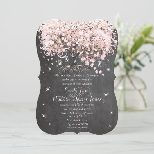 Mason Jar Pink Chalkboard Herz Leaf Tree Einladung (Stehend Vorderseite)