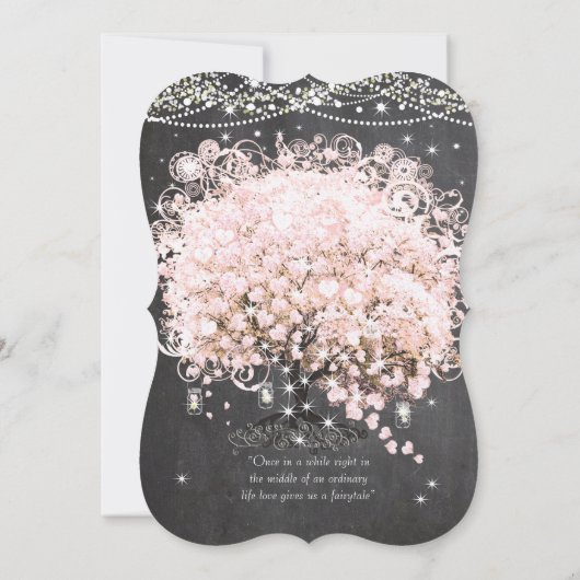 Mason Jar Pink Chalkboard Herz Leaf Tree Einladung (Rückseite)