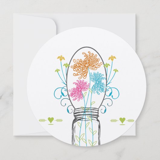 Mason Jar Pink Coral Türkis Blumenzehen Einladung (Rückseite)