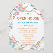 Mason Jar Pink Coral Türkis Floral Abschluss Einladung (Vorne/Hinten)