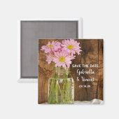 Mason Jar Pink Daisies Barn Wedding Save the Date Magnet (Vorderseite/Rückseite)