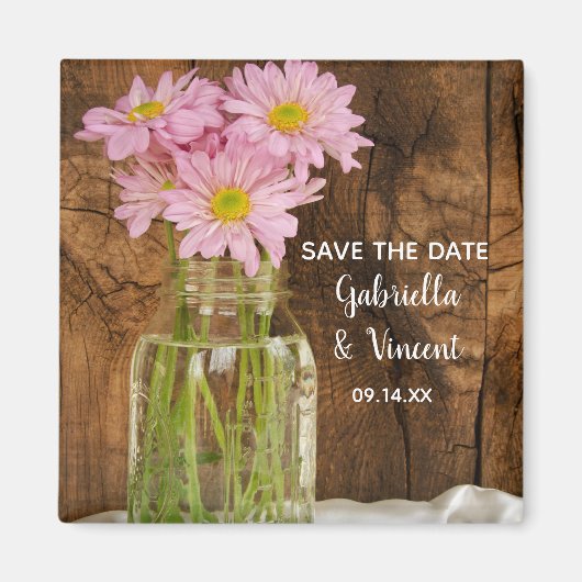 Mason Jar Pink Daisies Barn Wedding Save the Date Magnet (Vorne)