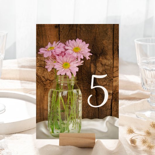 Mason Jar Pink Daisies Barn Wedding Tischnummern