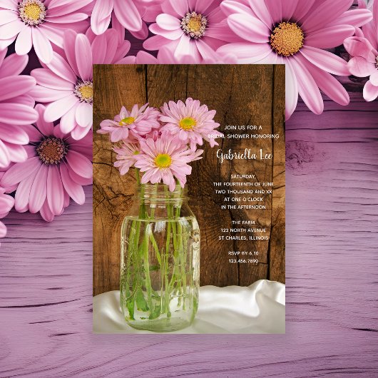 Mason Jar Pink Daisies Country Barn Brautparty Einladung