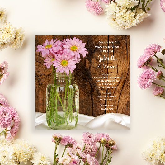 Mason Jar Pink Daisies Country Post Wedding Brunch Einladung
